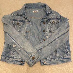 Sunset and Spring Blooming Dales Distressed Denim Jacket